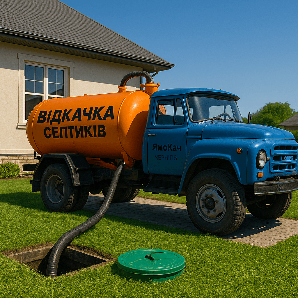 Асенізаторська машина біля приватного будинку